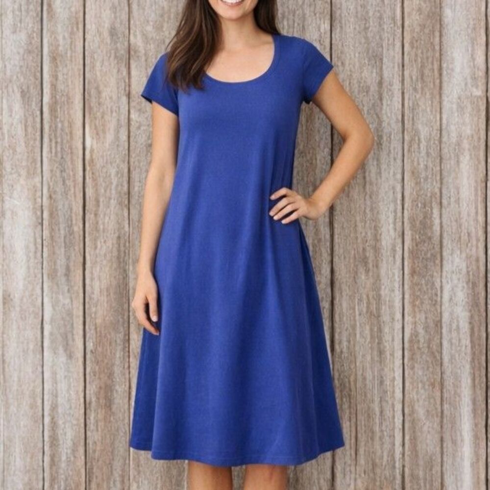 Eileen Fisher Blue Short Sleeve T Shirt Dress Petite Small Organic Cotton